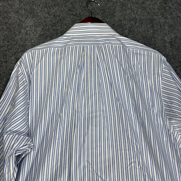 Brooks Brothers Shirt Mens 17.5 Slim Fit Non Iron Blue White Stripe Cotton Pocke - Picture 8 of 8